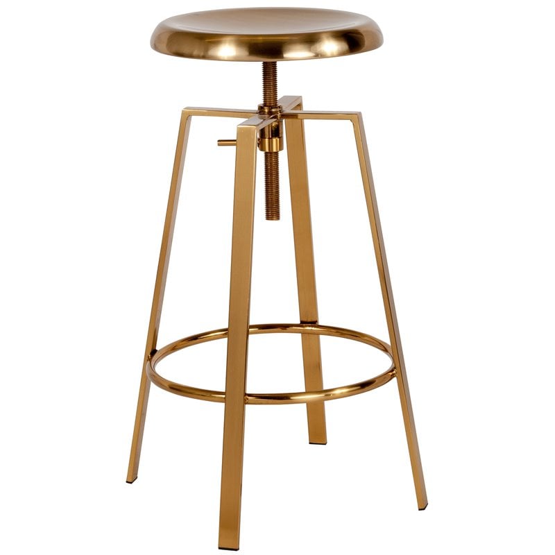 Home Square Toledo Metal Adjustable Bar Stool in Gold - Set of 2