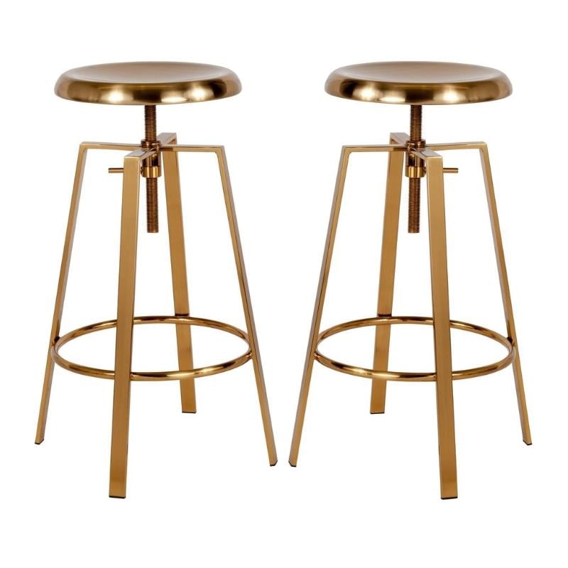 Home Square Toledo Metal Adjustable Bar Stool in Gold - Set of 2
