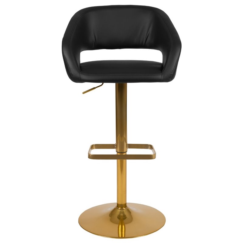 Home Square Faux Leather Adjustable Bar Stool in Black and Gold - Set of 2