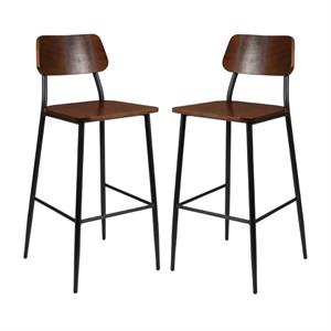 Home Square Rustic Steel Frame Wooden Bar Stool in Mahogany - Set of 2