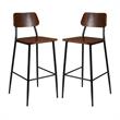 Home Square Rustic Steel Frame Wooden Bar Stool in Mahogany - Set of 2