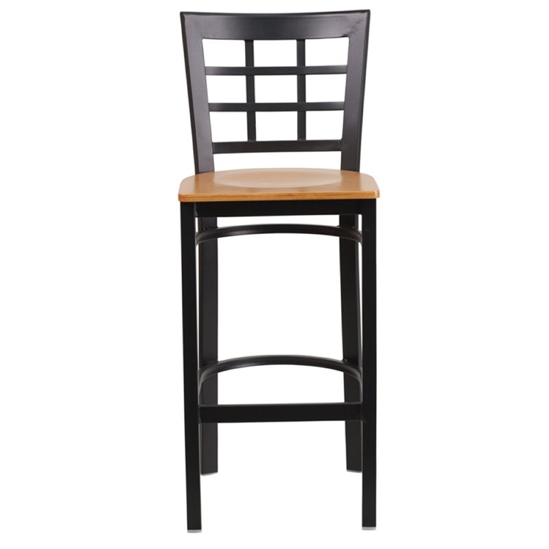 Home Square Metal Window Back Bar Stool in Black and Natural Finish - Set of 2
