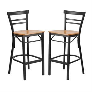 Home Square Metal Restaurant Bar Stool in Black and Natural - Set of 2