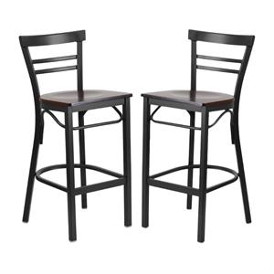 Home Square Metal Restaurant Bar Stool in Black and Walnut - Set of 2
