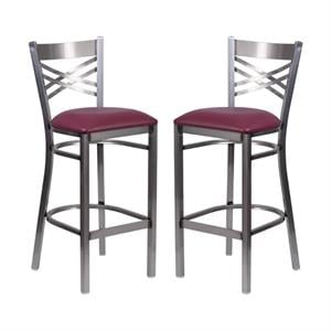 Home Square 31&quot Vinyl Upholstered Bar Stool in Burgundy - Set of 2