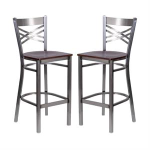 Home Square 29&quot Vinyl Upholstered Bar Stool in Walnut - Set of 2