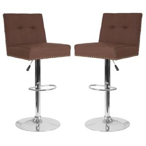 Home Square Ravello Tufted Adjustable Bar Stool in Brown - Set of 2