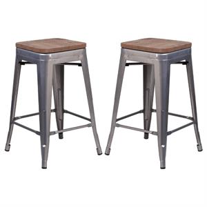 Home Square 24&quot Backless Metal Counter Stool in Gray - Set of 2