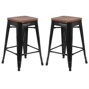 Home Square 24&quot Backless Metal Counter Stool in Black - Set of 2
