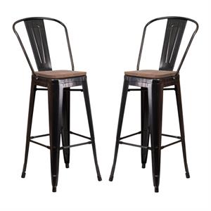 Home Square 30&quot Metal Barstool In Black-Antique Gold - Set of 2