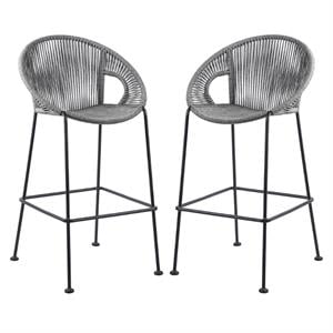 Home Square 2 Piece 30&quot Indoor Outdoor Steel Bar Stool in Gray Rope