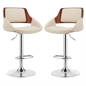Home Square 2 Piece Furniture Faux Leather/Chrome Bar Stool in Cream