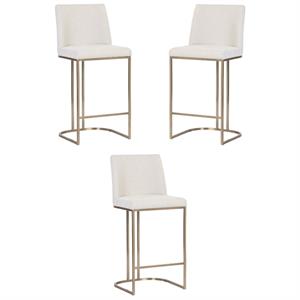 Home Square Rayla 26&quot Fabric Counter Stool in Cream/Antique Brass - Set of 3