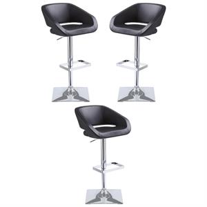Home Square Gustavo 24 - 32.5&quot Faux Leather Adjustable Stool in Black - Set of 3