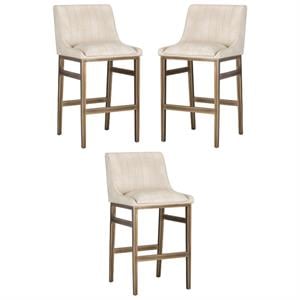 Home Square Halden 29.5&quot Faux Leather Barstool in Cream/Rustic Bronze - Set of 3