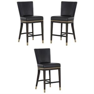 Home Square Alister 28&quot Modern Fabric Counter Stool in Black - Set of 3