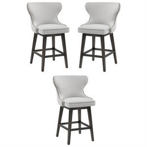 Home Square Ariana 26.25&quot Fabric Swivel Counter Stool in Walnut - Set of 3