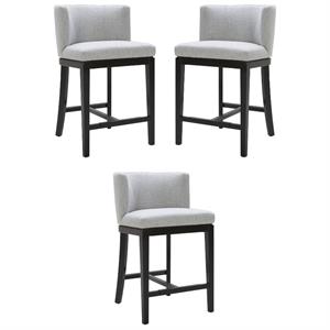 Home Square Hayden 26&quot Fabric and Wood Counter Stool in Gray/Black - Set of 3