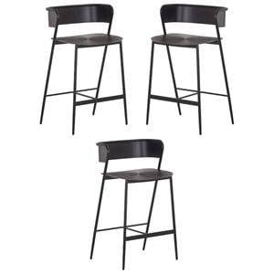 Home Square Keanu 25.5&quot Aluminum and Iron Counter Stool in Gray - Set of 3