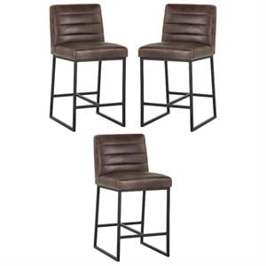 Home Square Spyros 26&quot Modern Counter Stool in Havana Dark Brown - Set of 3