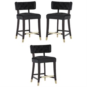 Home Square Tatum 26&quot Fabric Counter Stool in Black/Espresso - Set of 3