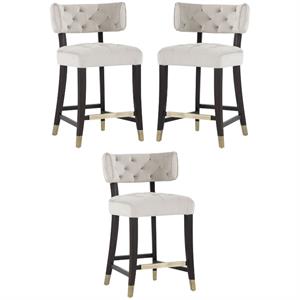 Home Square Tatum 26&quot Fabric Counter Stool in Cream/Espresso - Set of 3