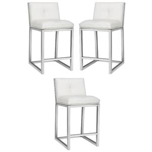 Home Square Alba 26&quot Faux Leather Counter Stool in White/Silver - Set of 3