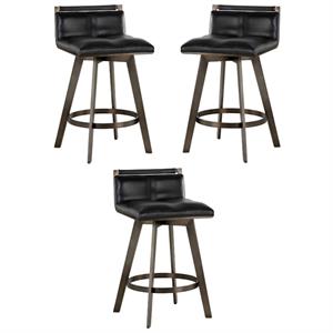 Home Square Arizona 26&quot Faux Leather Swivel Counter Stool in Black - Set of 3