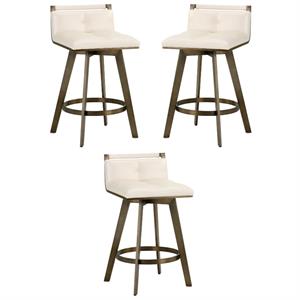 Home Square Arizona 26&quot Faux Leather Swivel Counter Stool in Cream - Set of 3