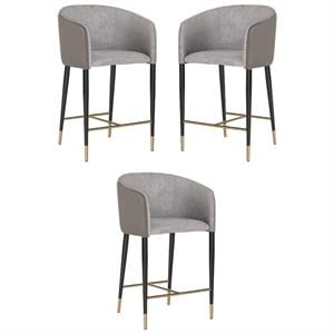 Home Square Asher 26.5&quot Faux Leather and Fabric Counter Stool in Gray - Set of 3