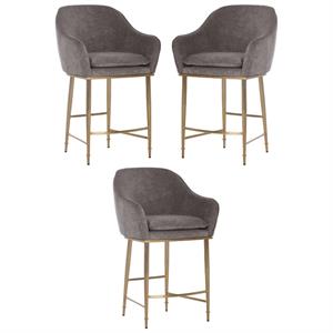 Home Square Bowman 26&quot Fabric Counter Stool in Sparrow Gray/Gold - Set of 3