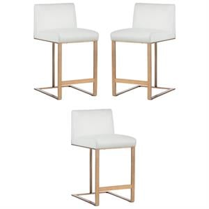 Home Square Dean 26&quot Modern Counter Stool in White/Antique Brass - Set of 3