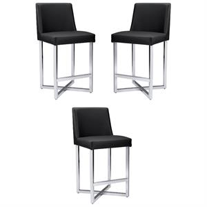 Home Square Howard 25.25&quot Faux Leather Counter Stool in Black - Set of 3