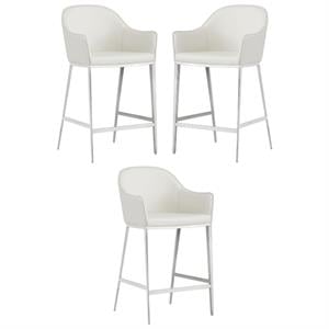 Home Square Stanis 26&quot Faux Leather Counter Stool in White - Set of 3