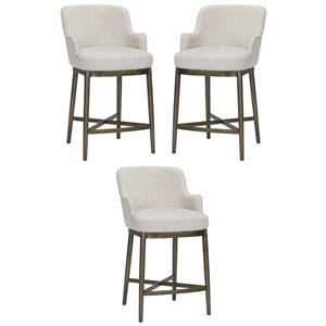 Home Square Franklin 26&quot Fabric and Iron Counter Stool in Cream - Set of 3