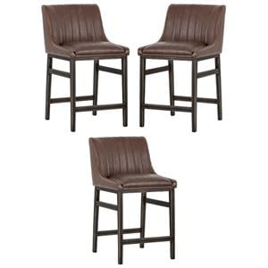 Home Square Halden 25.5&quot Modern Counter Stool in Brown/Rustic Bronze - Set of 3