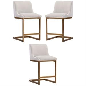 Home Square Holly 26&quot Fabric Counter Stool in Soft Gray/Rustic Bronze - Set of 3