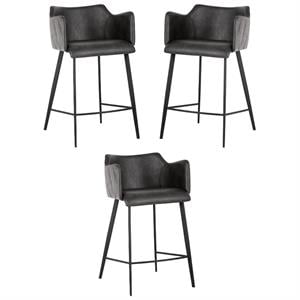 Home Square Griffin 26.25&quot Fabric Counter Stool in Roman Gray - Set of 3
