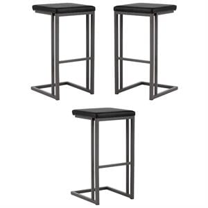 Home Square Boone 30&quot Modern Faux Leather Barstool in Dark Gray/Onyx - Set of 3