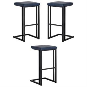 Home Square Boone 30&quot Faux Leather Barstool in Black/Bravo Admiral - Set of 3