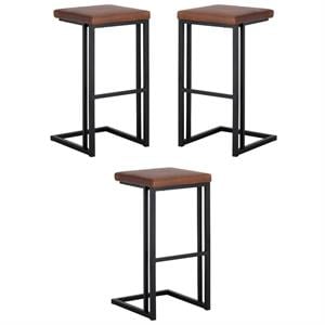 Home Square Boone 30&quot Faux Leather Barstool in Black/Bravo Cognac - Set of 3