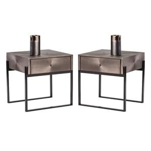 Home Square Modena 22&quot Square Modern Metal Nightstand in Brown/Black - Set of 2