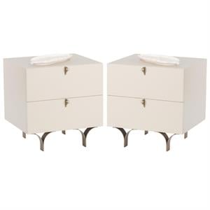 Home Square 19.75&quot Wood and Steel Nightstand in Cream - Set of 2