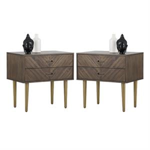 Home Square Greyson 28&quot Modern Wood and Steel Nightstand in Brown - Set of 2