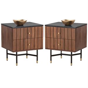 Home Square Wellington 18.75&quot Wood & Iron Night Stand in Brown/Black - Set of 2