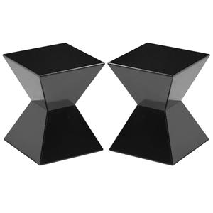 Home Square Rocco 13.5&quot Fiberglass High Gloss End Table in Black - Set of 2