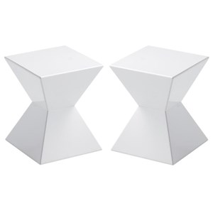 Home Square Rocco 13.5&quot Fiberglass High Gloss End Table in White - Set of 2