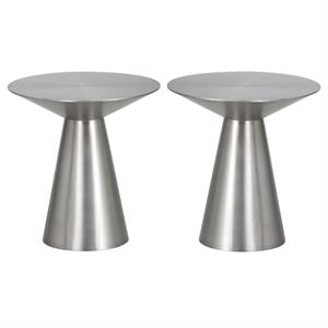 Home Square Carmel 19&quot Stainless Steel Side Table in Silver - Set of 2