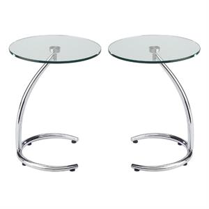 Home Square Hastings 15.75&quot Metal End Table in High Shine Chrome - Set of 2