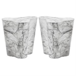 Home Square Ava 18&quot Contemporary Concrete Small End Table in White - Set of 2